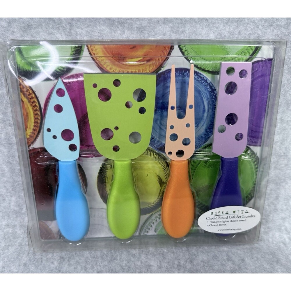 Cheese Cutting Board Boxed Gift Set Bella Vita Cutting 7"x6" Board 4 Knives